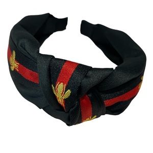 Satin Knotted Bee Headband Black w/Red Belt